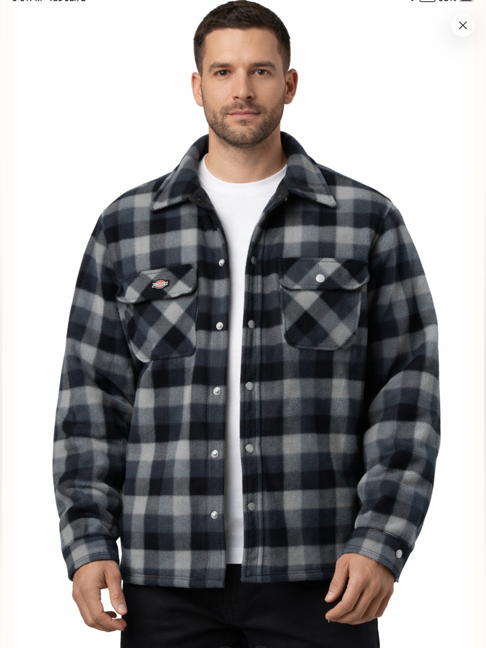 🖤 Dickies Men Fleece Shirt Jacket Shacket Plaid Blue/Black/Gray L EUC Gorpcore
